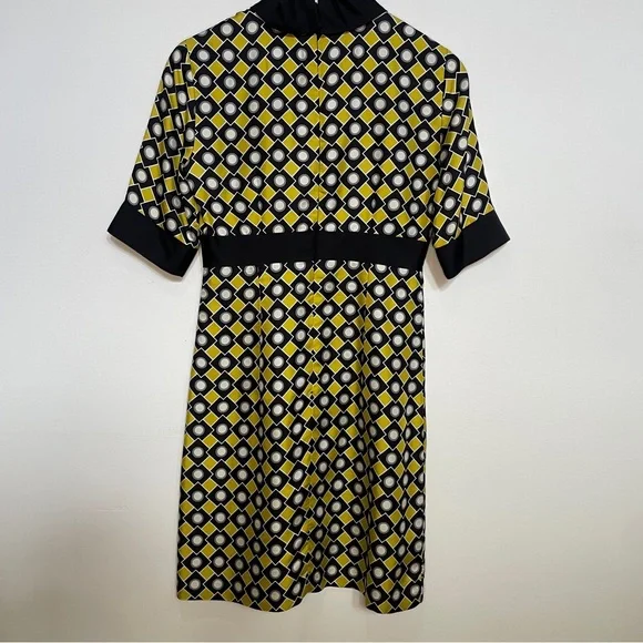 Vintage MILLY of New York Yellow/Green & Black Geometric Silk Mini Dress Size 2 - Picture 2 of 6